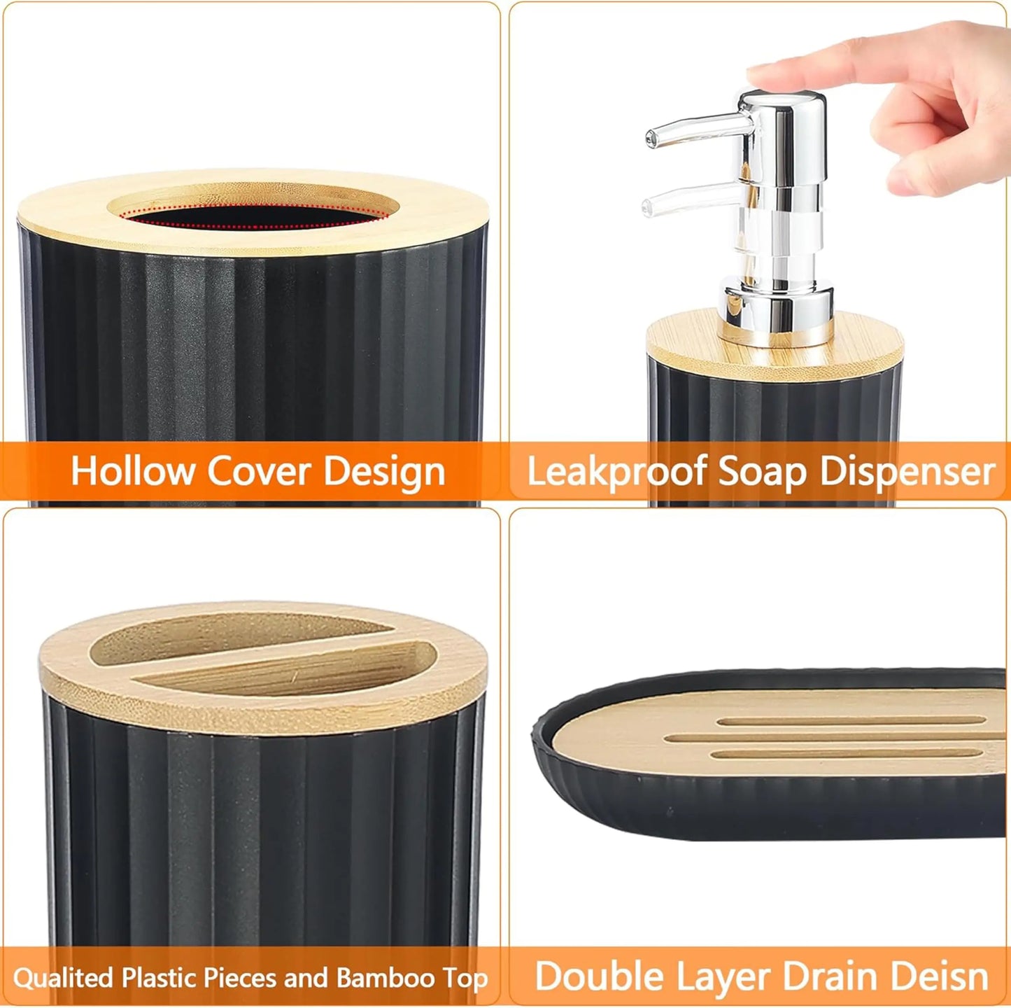 Ensemble de salle de bain moderne : porte-brosse, poubelle & plus