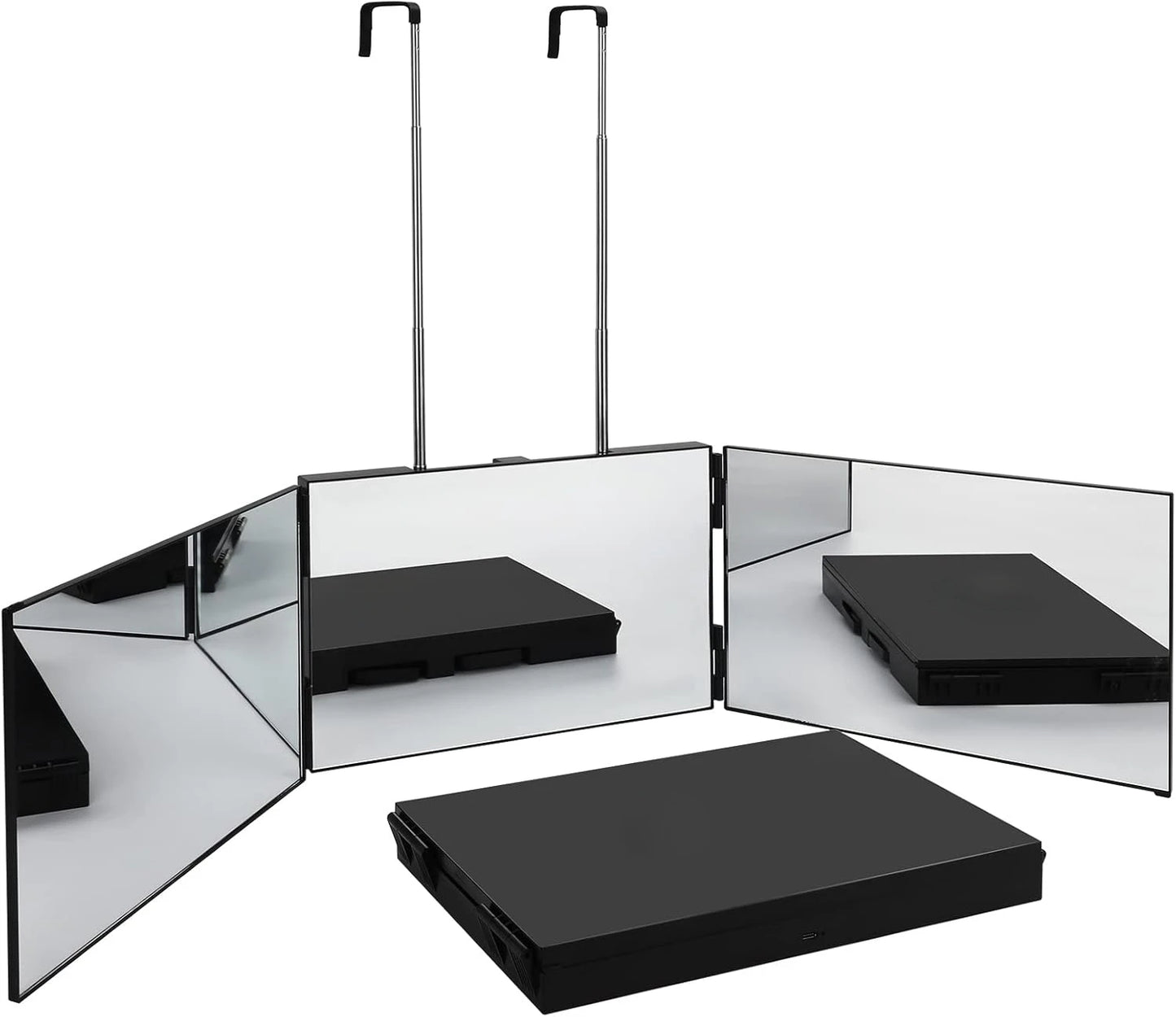 Miroir de maquillage portable 3 volets 360° avec crochet réglable