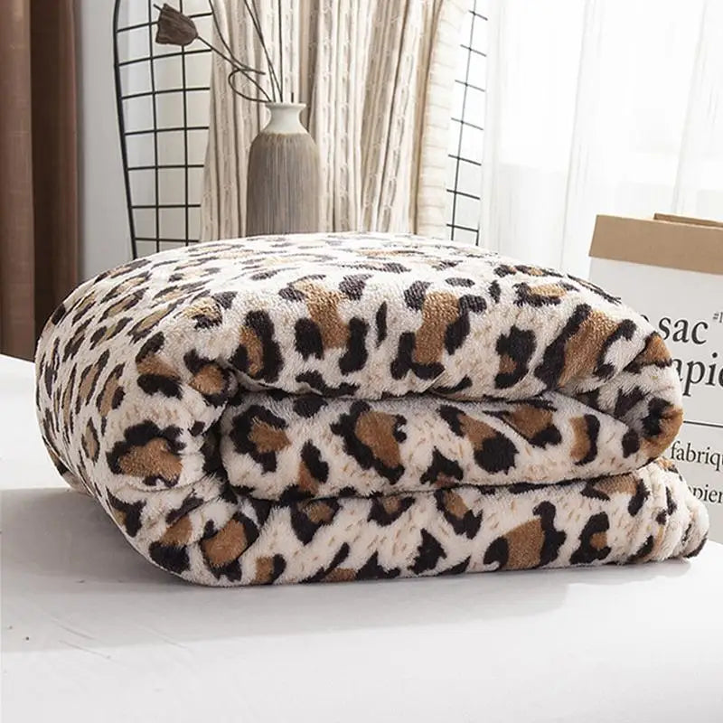 Couverture en flanelle polaire douce - Imprimé léopard et zèbre