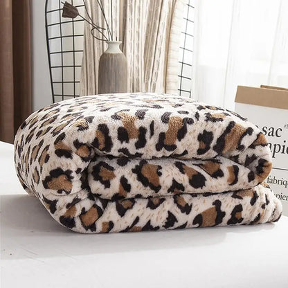 Couverture en flanelle polaire douce - Imprimé léopard et zèbre