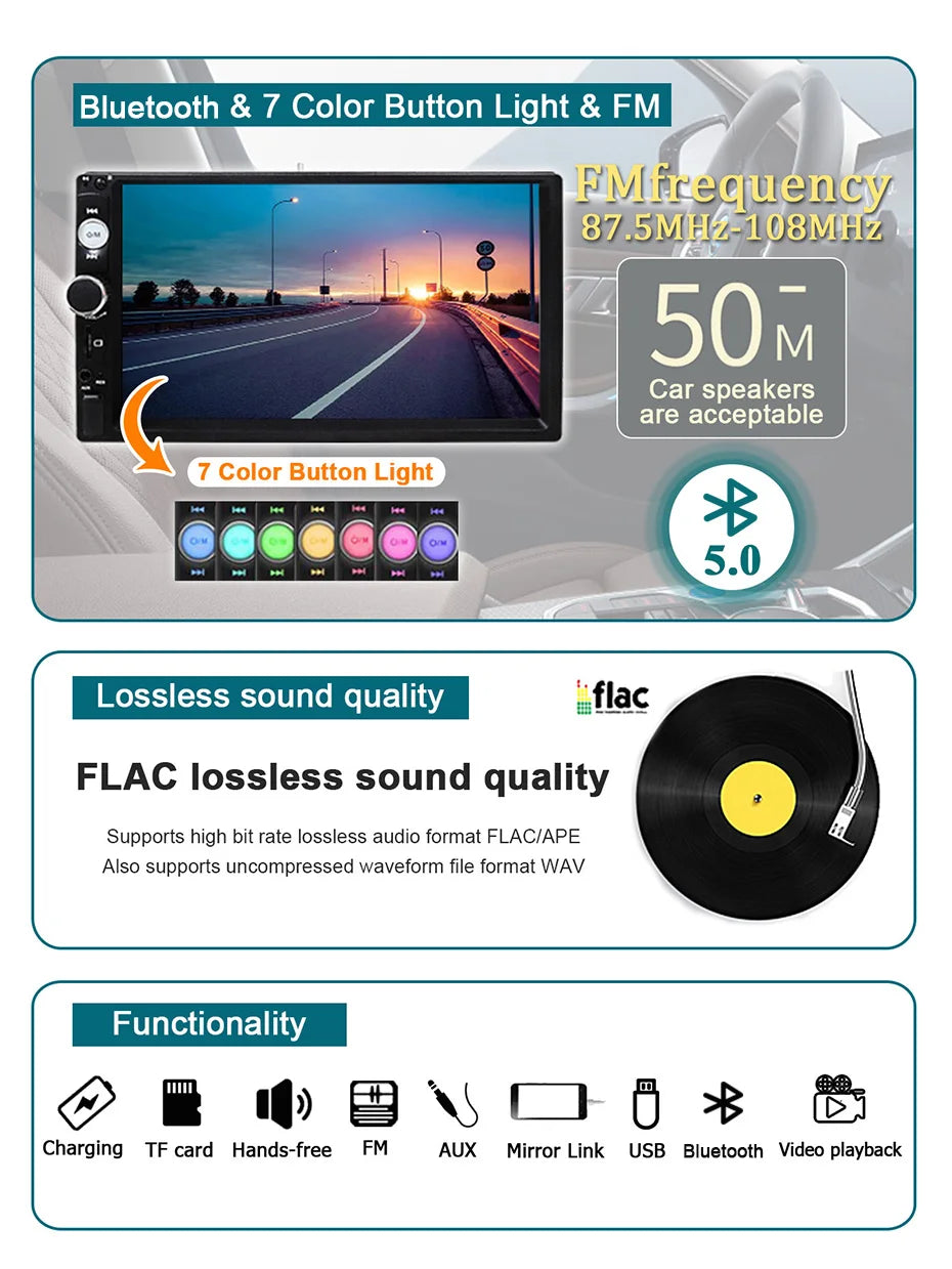 Autoradio 7 pouces 1 Din Carplay & Android Auto - Écran Tactile HD