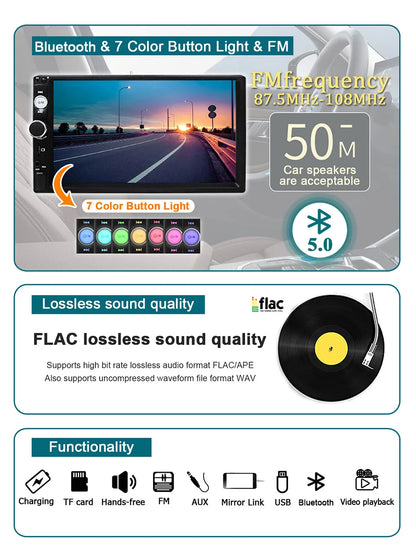 Autoradio 7 pouces 1 Din Carplay & Android Auto - Écran Tactile HD