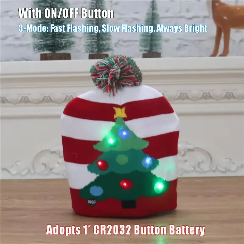 Chapeau de Noël LED Clignotant - Bonnet Tricoté Bonhomme de Neige