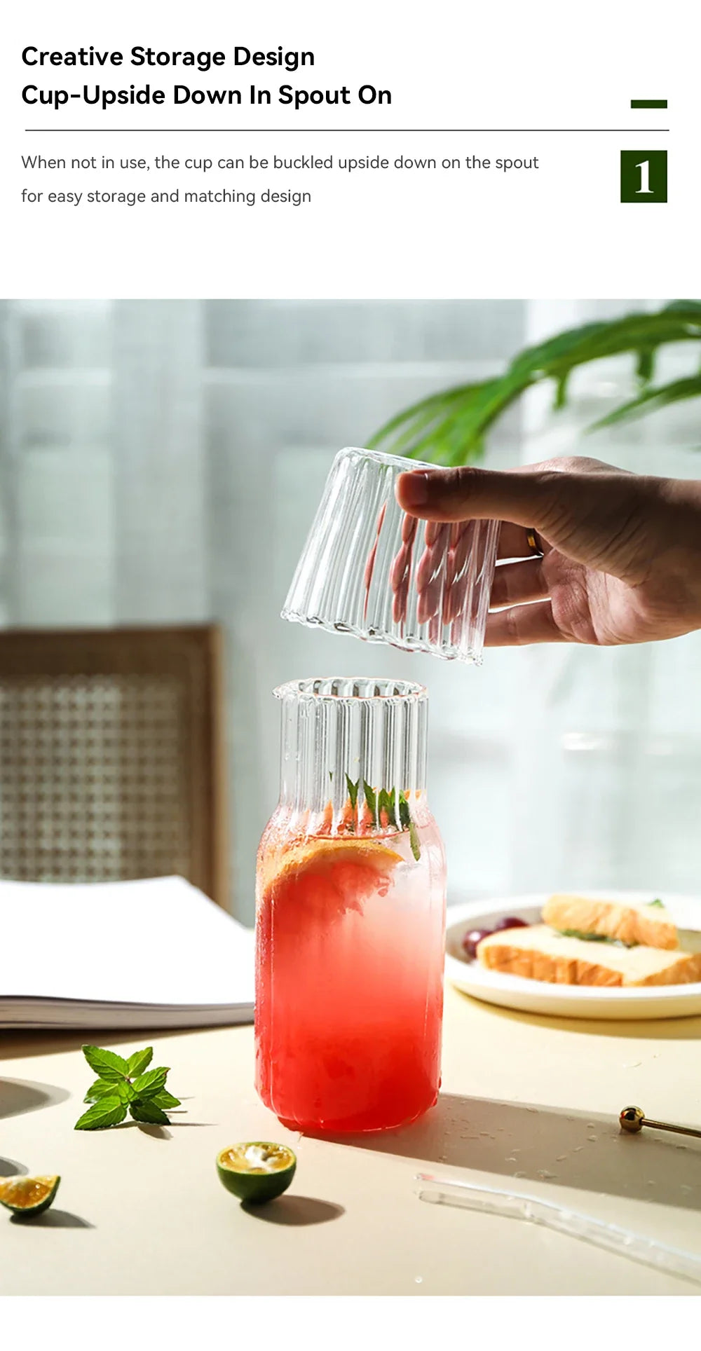 Carafe à eau en verre avec gobelet - Ensemble élégant de cuisine