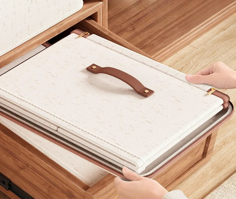 Boîte de rangement en coton et lin pour vêtements et couettes