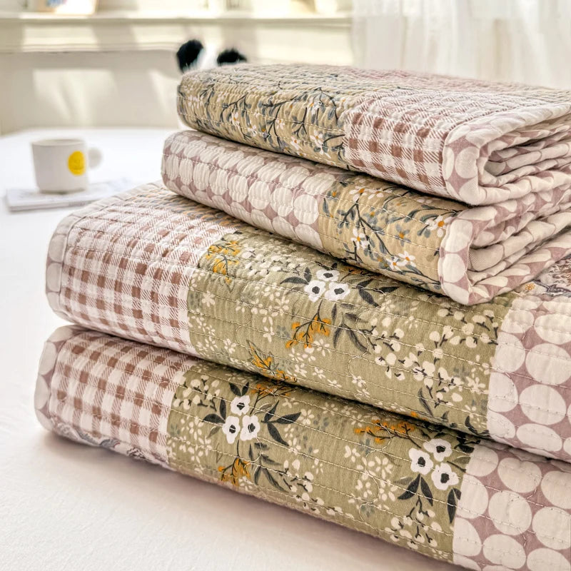 Couvre-lit patchwork en coton 3 pièces, style campagne floral