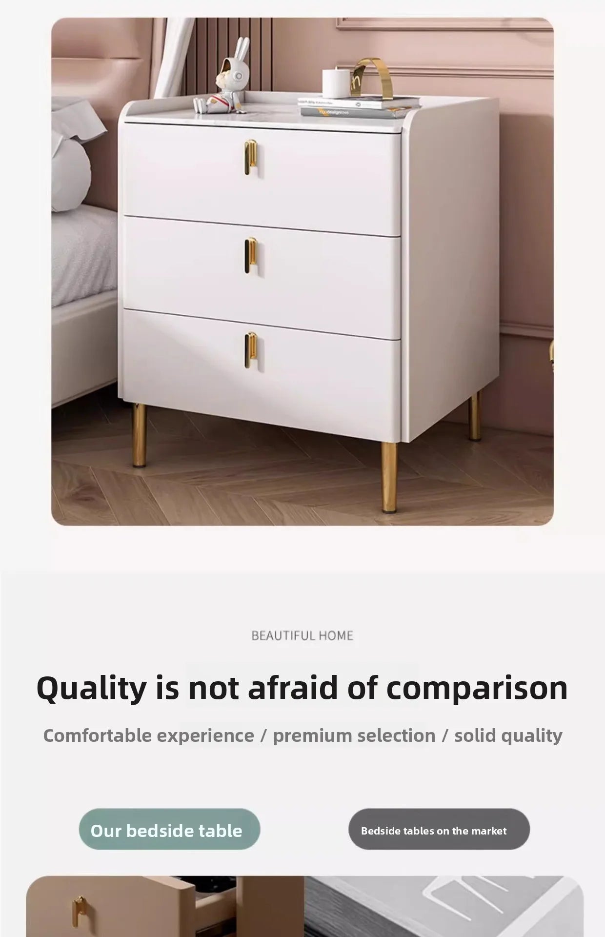 Table de chevet multifonctionnelle avec 3 tiroirs pour chambre