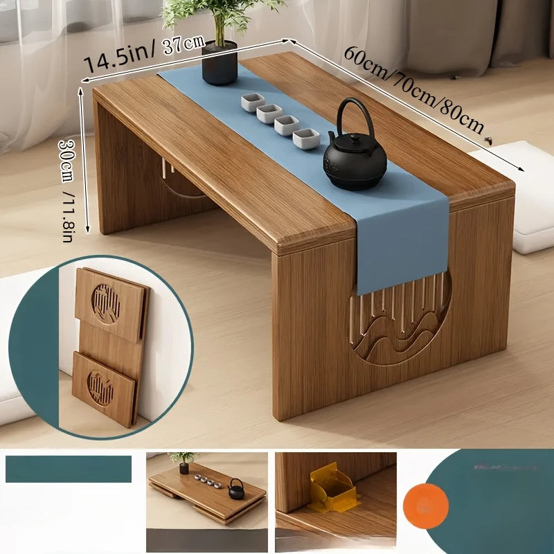 Table pliante en bambou – Style japonais, idéale pour chambre et bureau