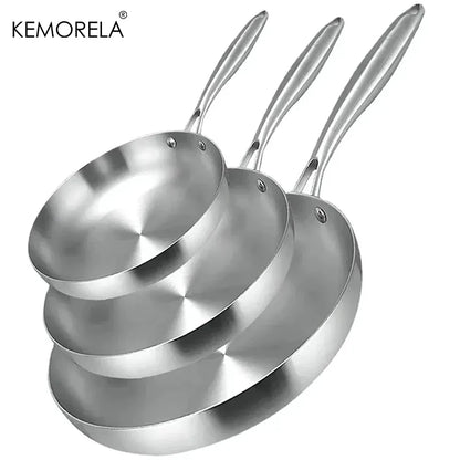 Poêles en acier inox 22-28CM, antiadhésives, 5 plis - Qualité alimentaire