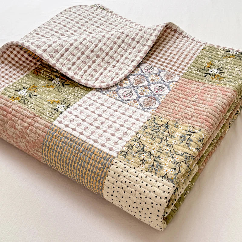 Couvre-lit patchwork en coton 3 pièces, style campagne floral