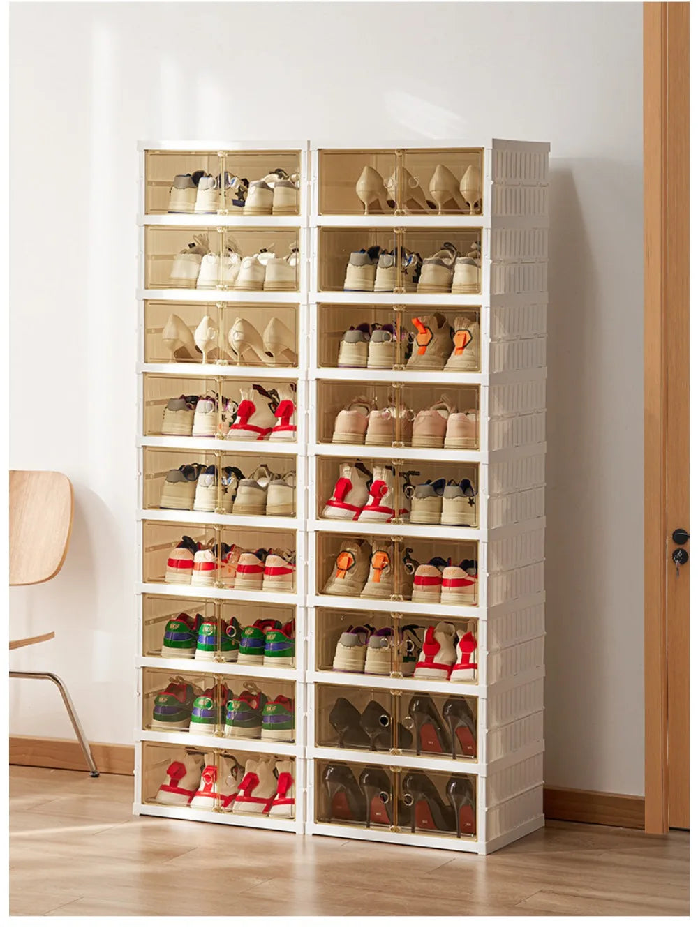 Boîte de rangement à chaussures pliable en plastique transparente