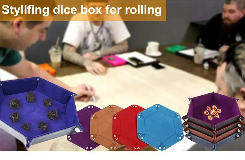 Plateau à dés hexagonal en cuir avec boîte de rangement pratique